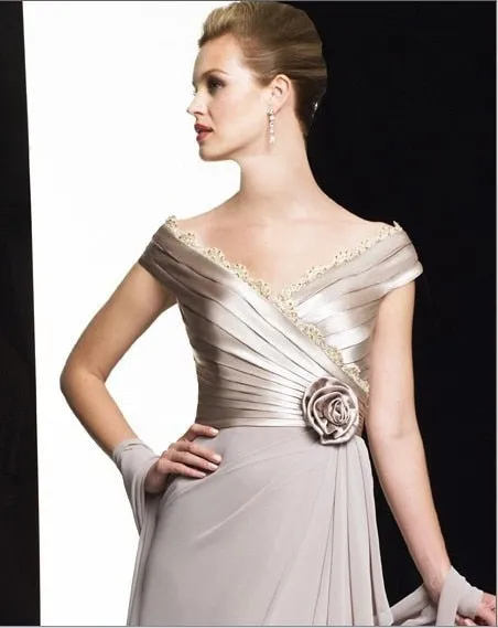 Mother Of The Bride/Groom Dress A-line Off The Shoulder Chiffon Lace Features Flower At Waist Long