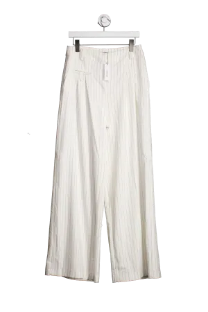 Nasty Gal White Pinstripe Wide Leg Tailored Trousers UK 12