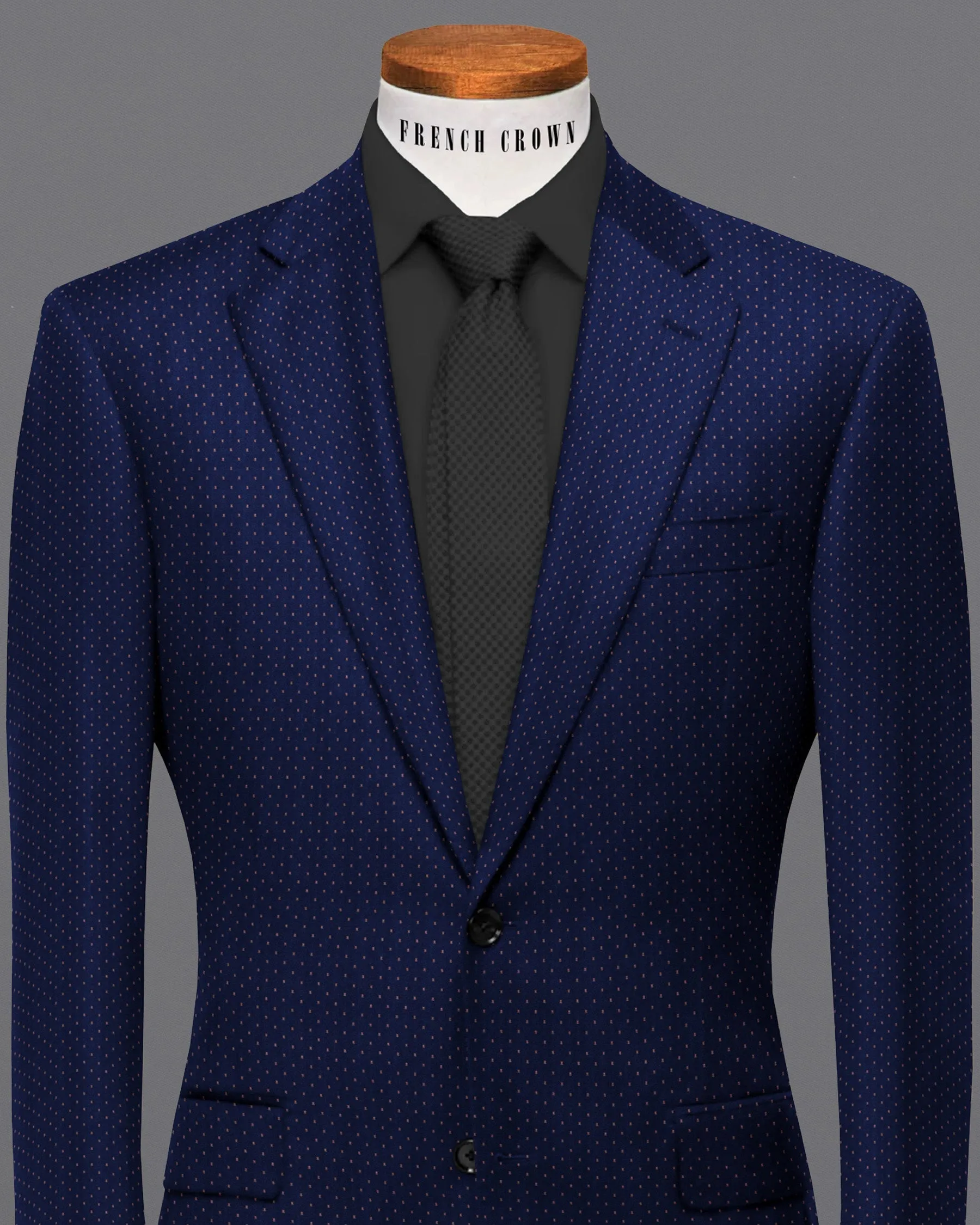 Navy with Metallic dots Jacquard Patterned Micro-Level Velvet finished Premium Designer Tuxedo Blazer