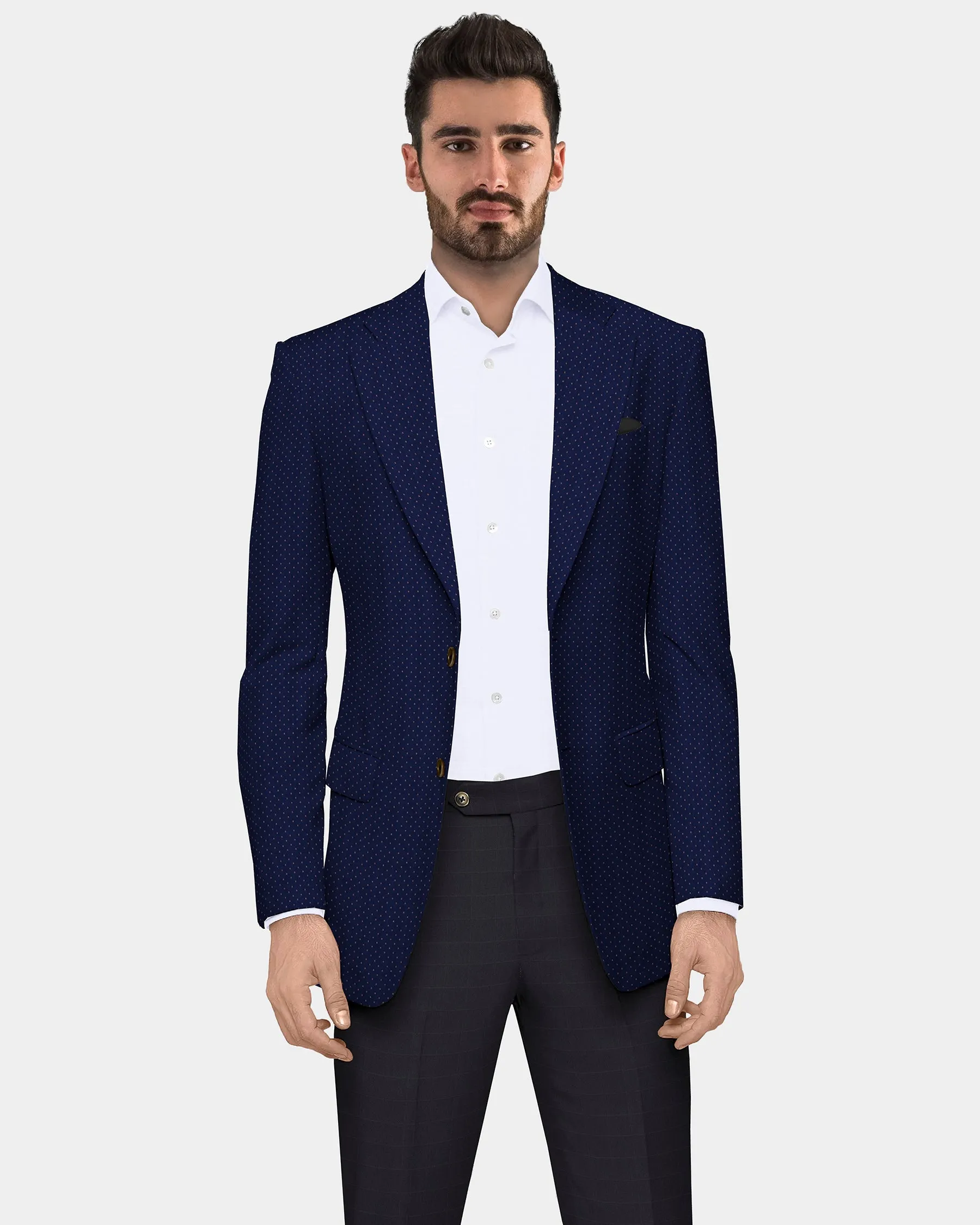 Navy with Metallic dots Jacquard Patterned Micro-Level Velvet finished Premium Designer Tuxedo Blazer