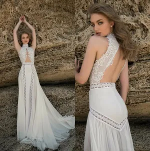 New fashion classic wedding dress sexy high neck decal halter bridal dress A line beach outdoor photography wedding dress