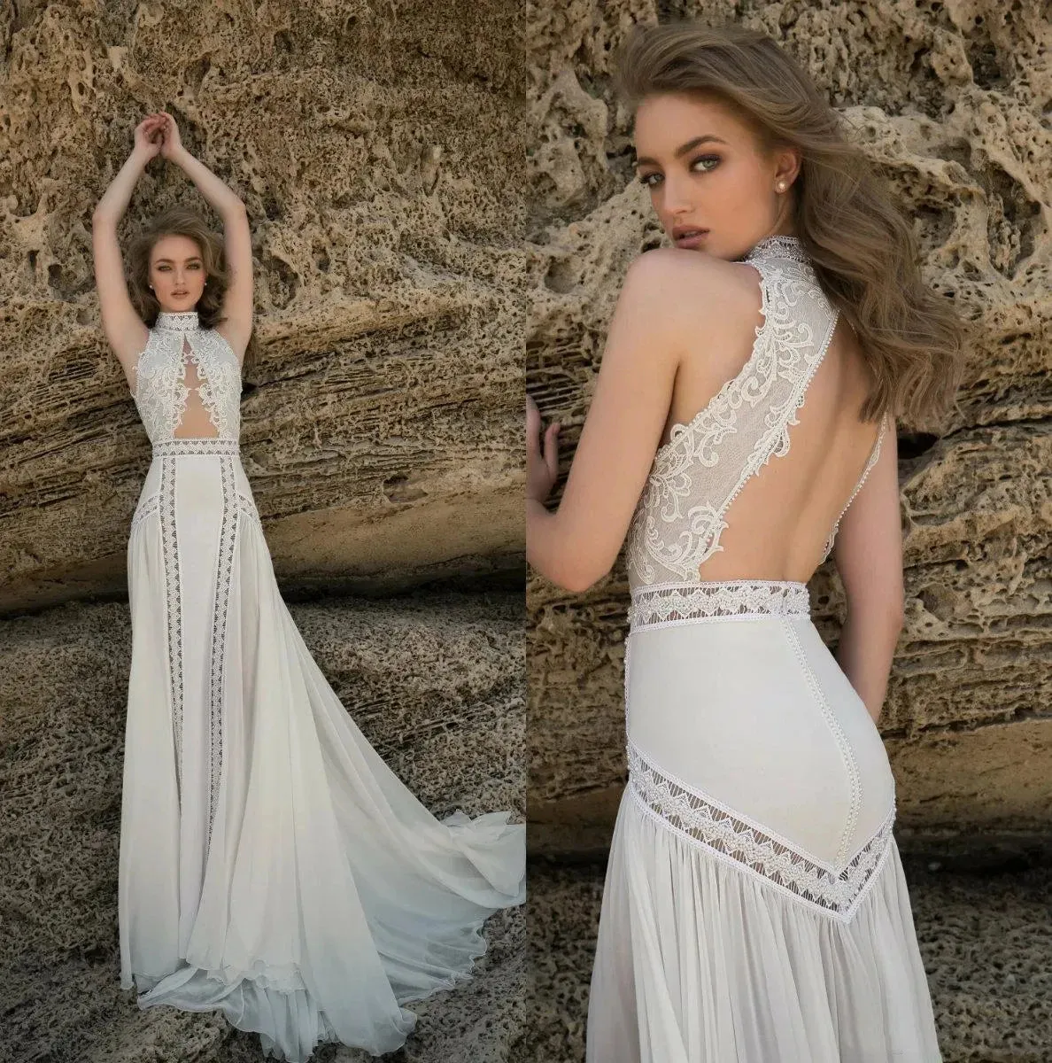 New fashion classic wedding dress sexy high neck decal halter bridal dress A line beach outdoor photography wedding dress