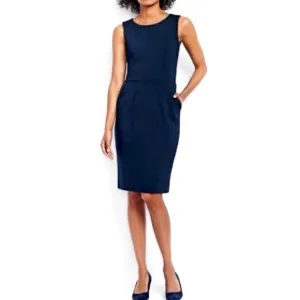New Lands' End Ponte Sheath Dress, Navy, PLUS Sz 18T! Very Flattering dress with pockets!