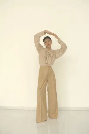 New Season Summer to Fall 2024-Pants Wide Leg Poly Cotton Beige-B/C/001-Suzanne-Fashion Edit Hemji
