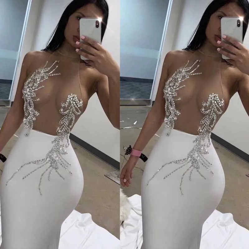 New woman's dress black White Mesh perspective Sexy nightclub celebrity cocktail party bandage dress