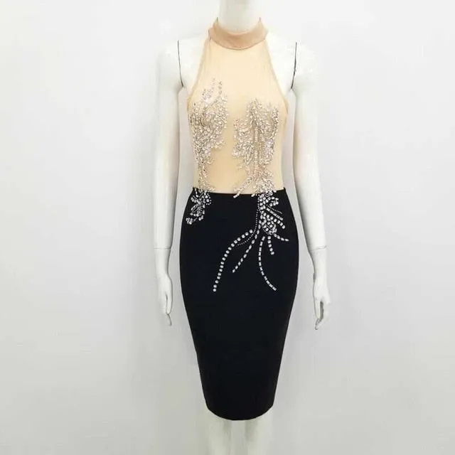New woman's dress black White Mesh perspective Sexy nightclub celebrity cocktail party bandage dress