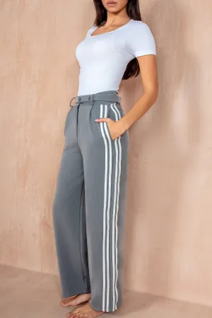 Nora Grey Striped Wide Leg Trousers