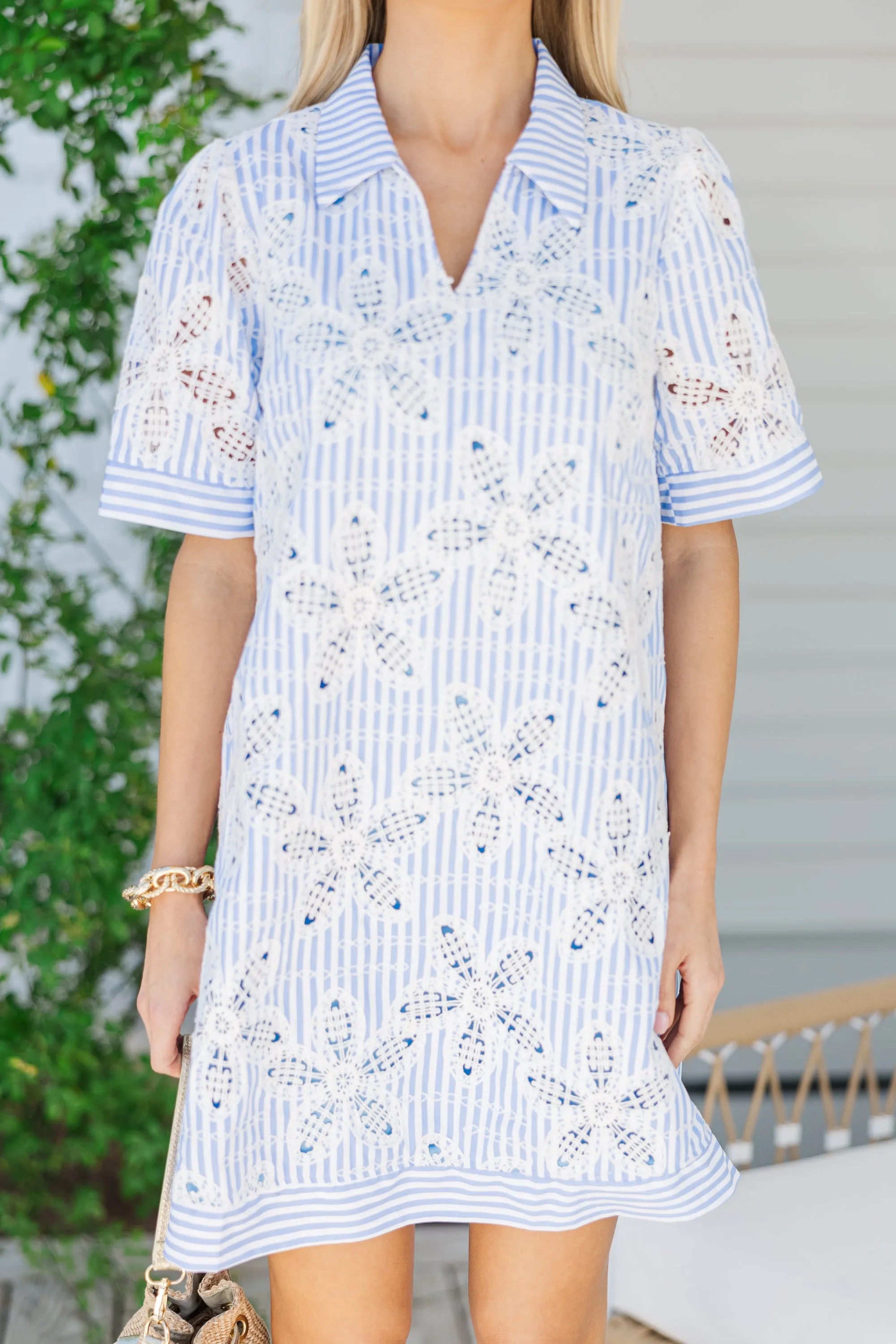 On Location Baby Blue Embroidered Dress