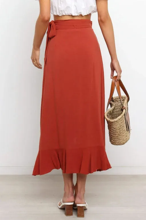 One Piece Tie Irregular Hip Pack Solid Color Skirt