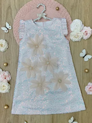 Pink Shimmering Daisy Pearl-Accent Shift Dress