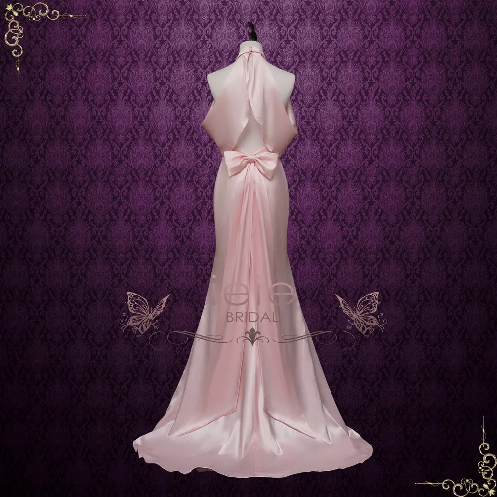 Pink Silky Satin Retro Hollywood Style Wedding Dress | BRIAR