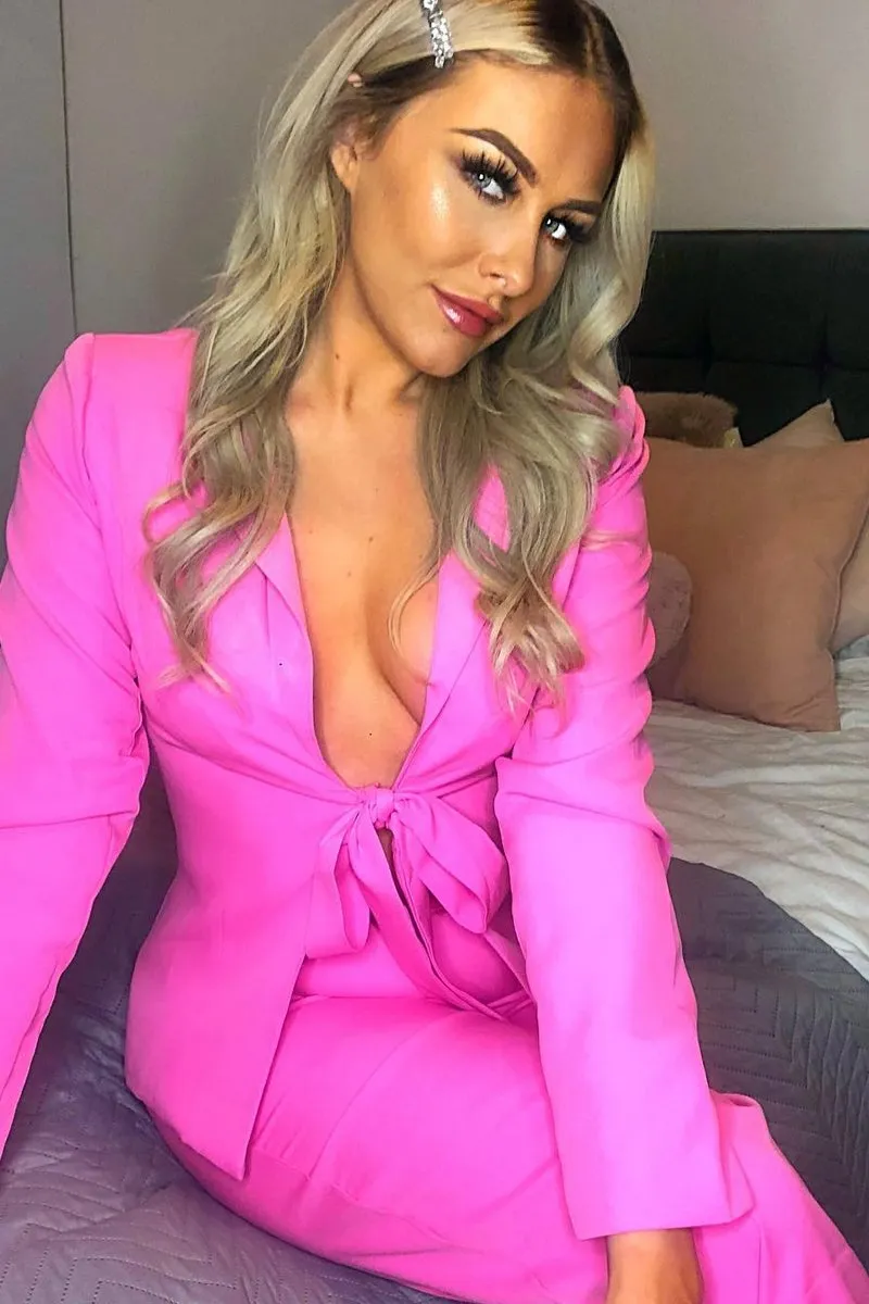 Pink Tie Front Blazer Wide Leg Trouser Co-Ord - Saphira