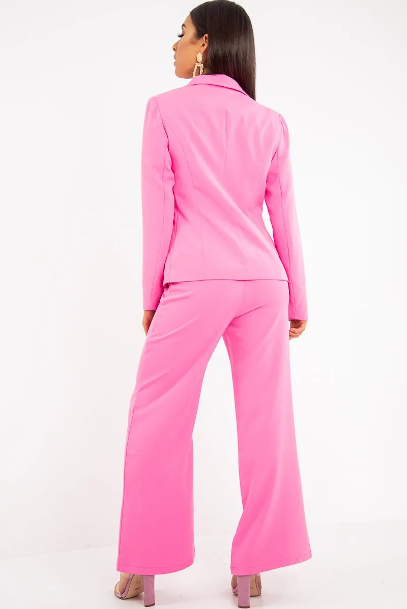 Pink Tie Front Blazer Wide Leg Trouser Co-Ord - Saphira
