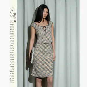 Plaid Fitted Skirt Suit