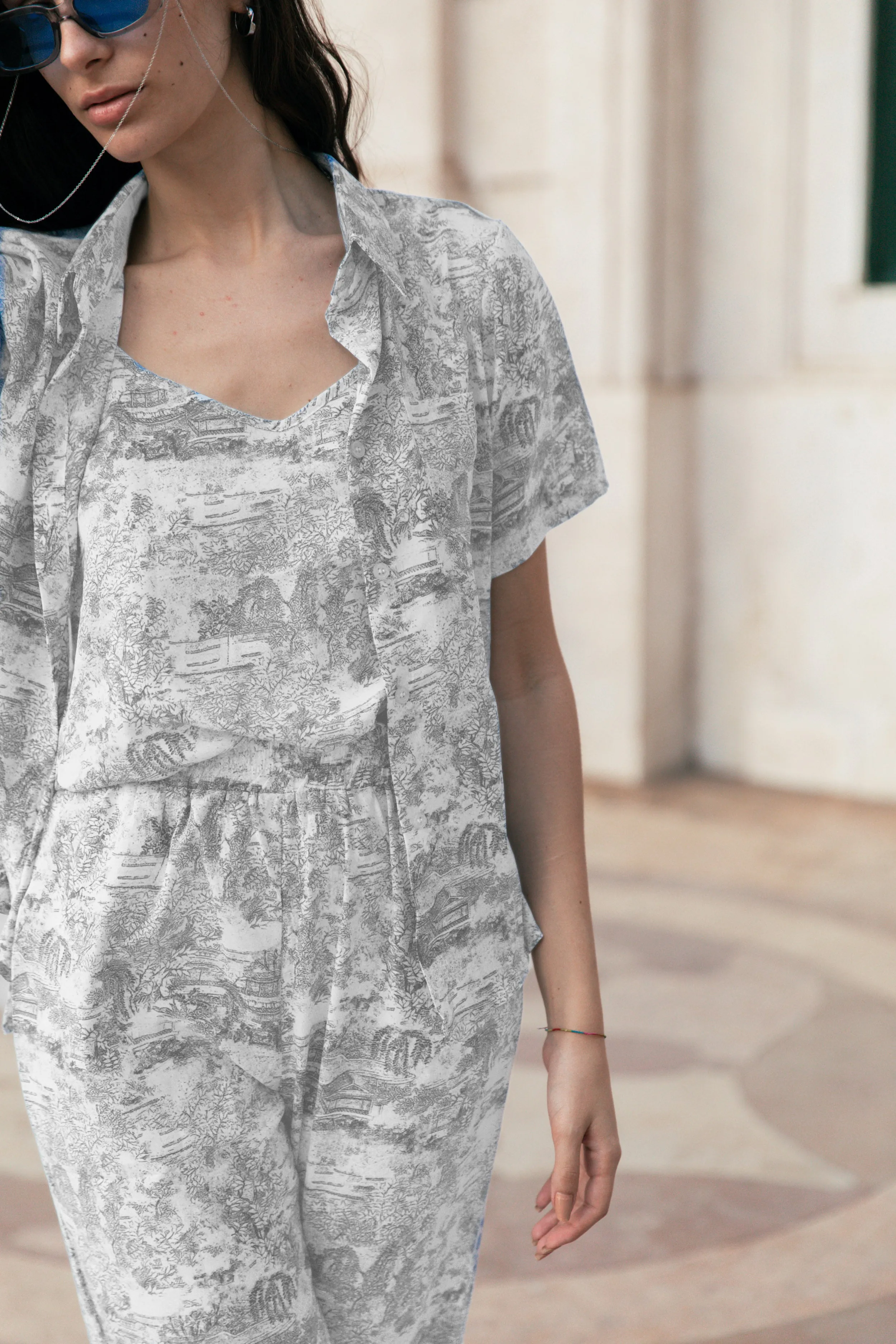 Porcelain Print Wide Leg Trousers