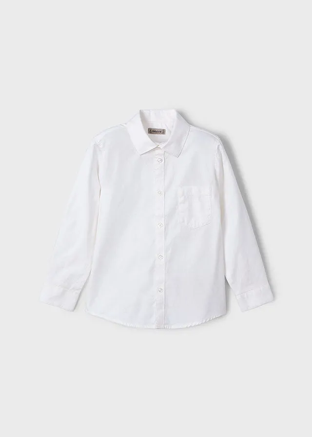 Pre-Order Mayoral 140 White Long Sleeve Shirt, Mayoral 512 Twill Trousers and Mayoral 3366 Gold Stripe Jumper