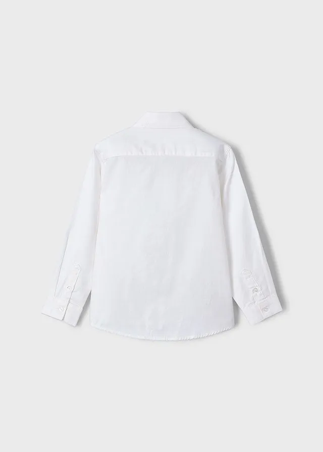 Pre-Order Mayoral 140 White Long Sleeve Shirt, Mayoral 512 Twill Trousers and Mayoral 3366 Gold Stripe Jumper