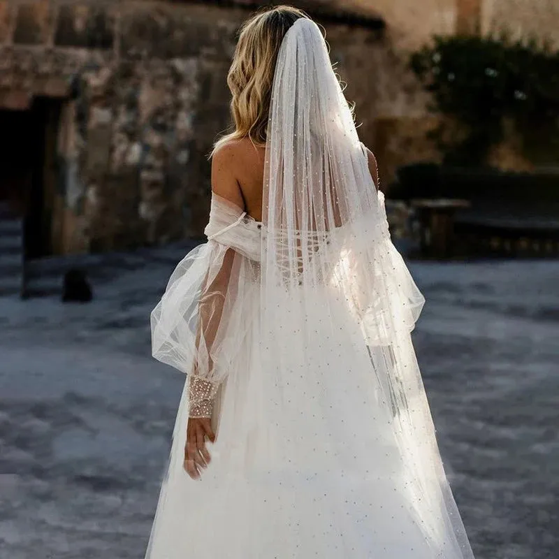 Princess Sweetheart Wedding Dress Puff Sleeve Beads Spaghetti Straps A-Line Lace Up Back Bridal Gowns Vestido De Novia