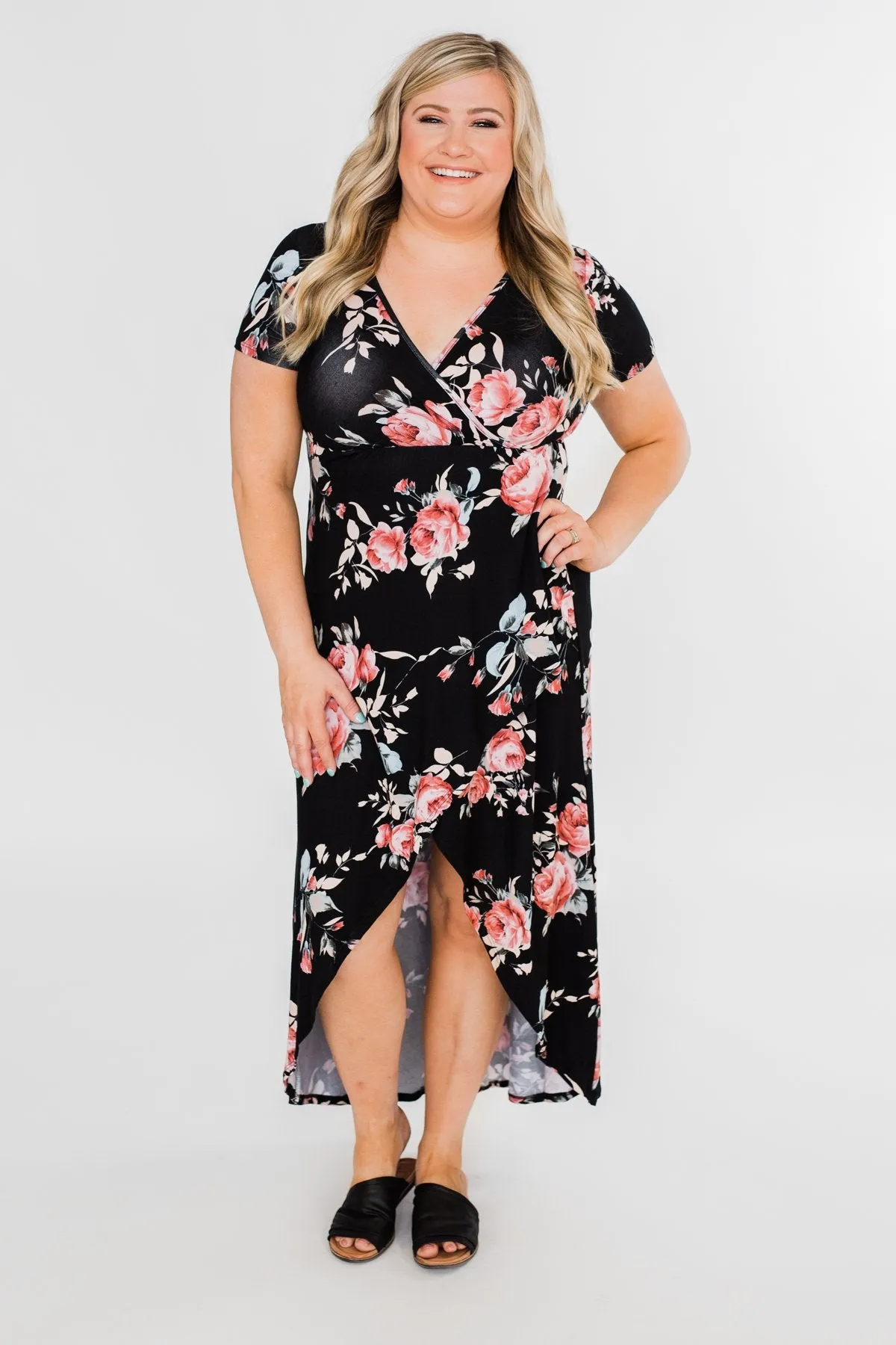 Promise To Keep Hi-Low Floral Maxi Dress- Black