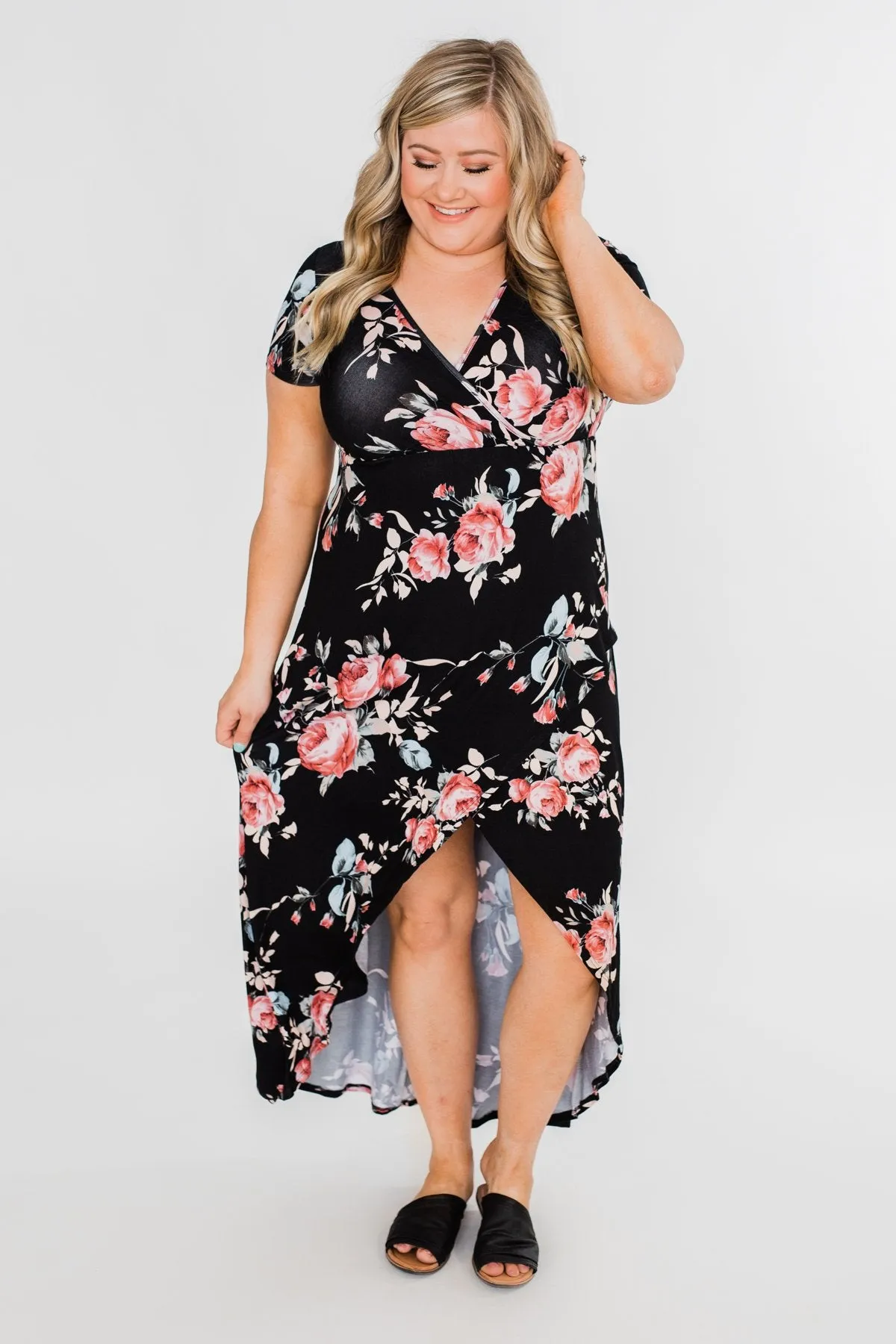 Promise To Keep Hi-Low Floral Maxi Dress- Black