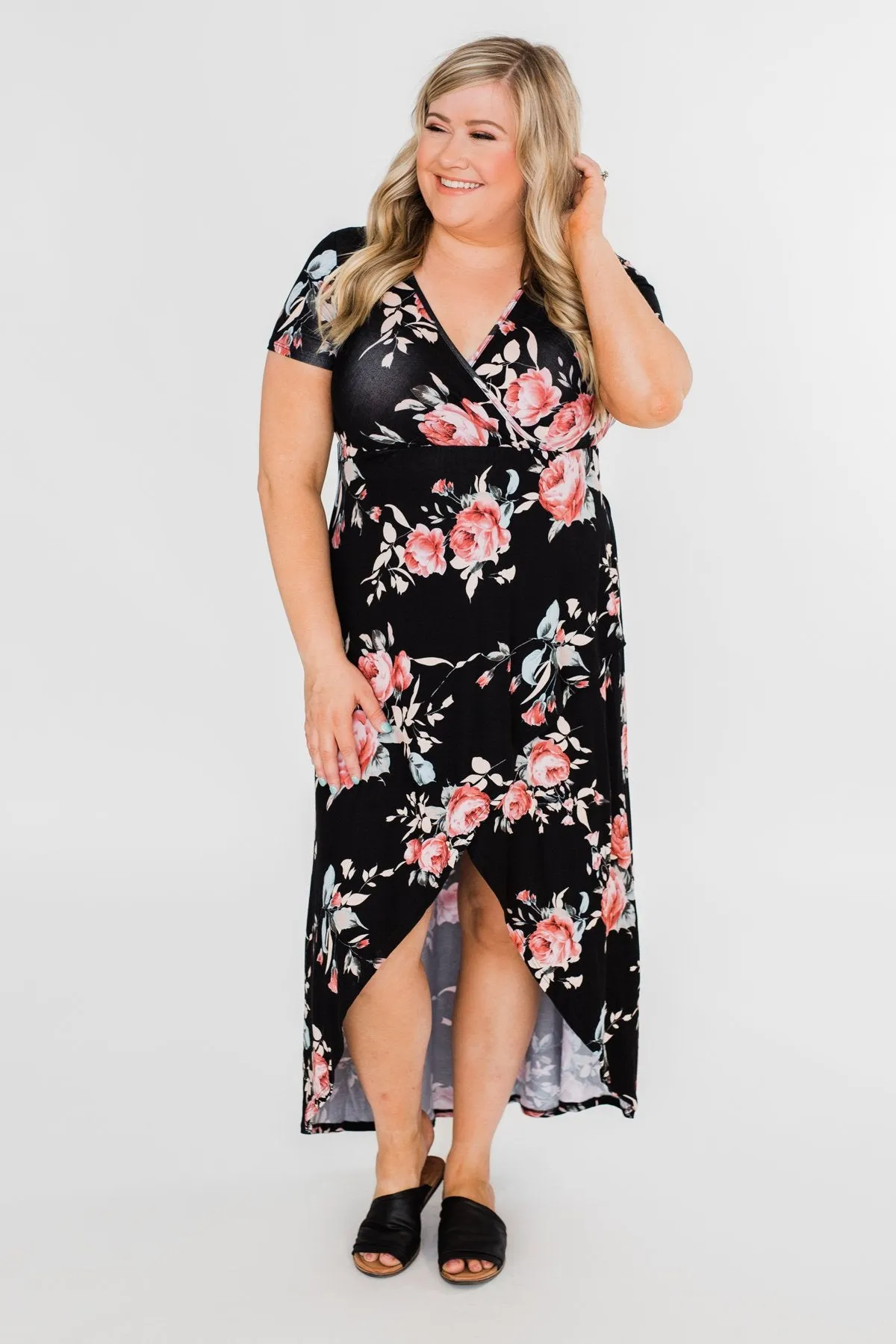 Promise To Keep Hi-Low Floral Maxi Dress- Black
