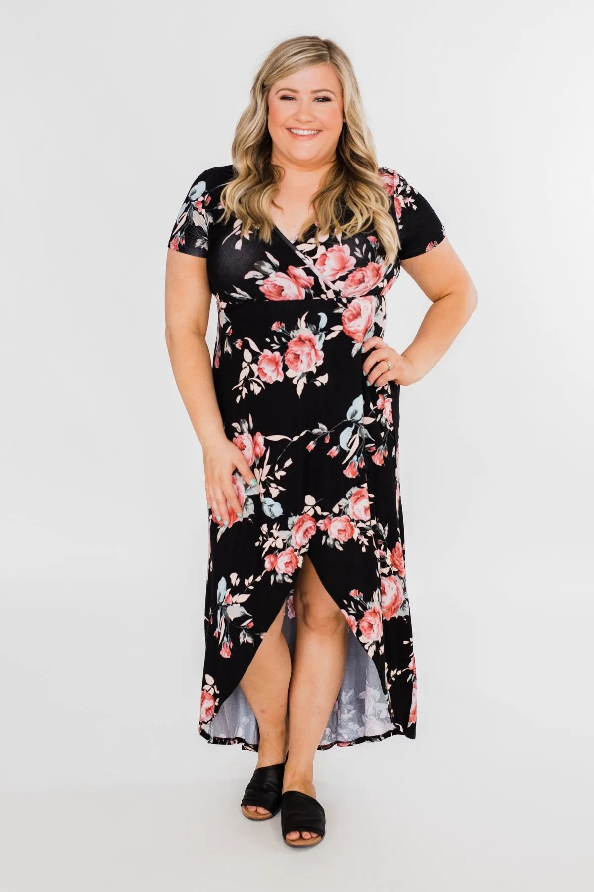 Promise To Keep Hi-Low Floral Maxi Dress- Black