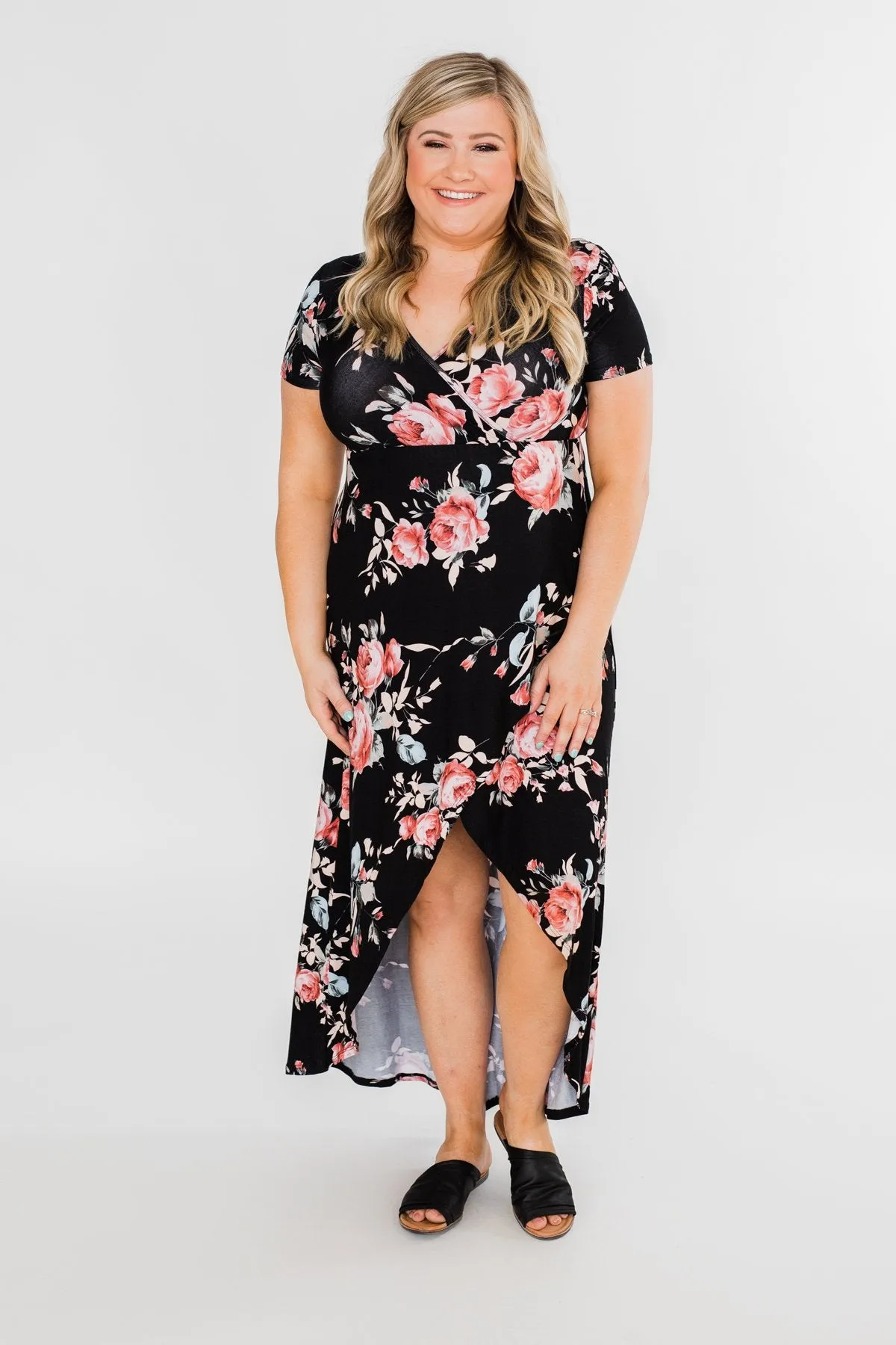 Promise To Keep Hi-Low Floral Maxi Dress- Black