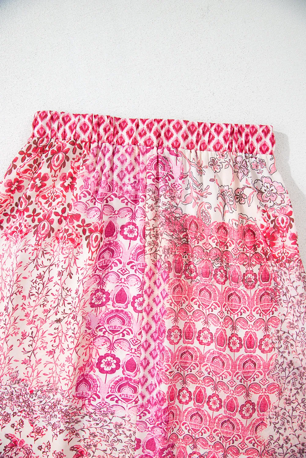 Red Boho Pattern Print Tassel Drawstring High Waist Maxi Dress