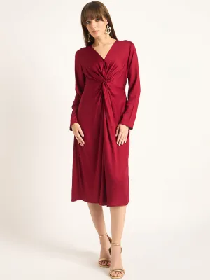 Red Front Twist Detail Midi Dress