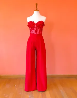 Red Wide Leg Trousers Size 8 Length 90 cm IMMEDIATE SHIPPING/DELIVERY
