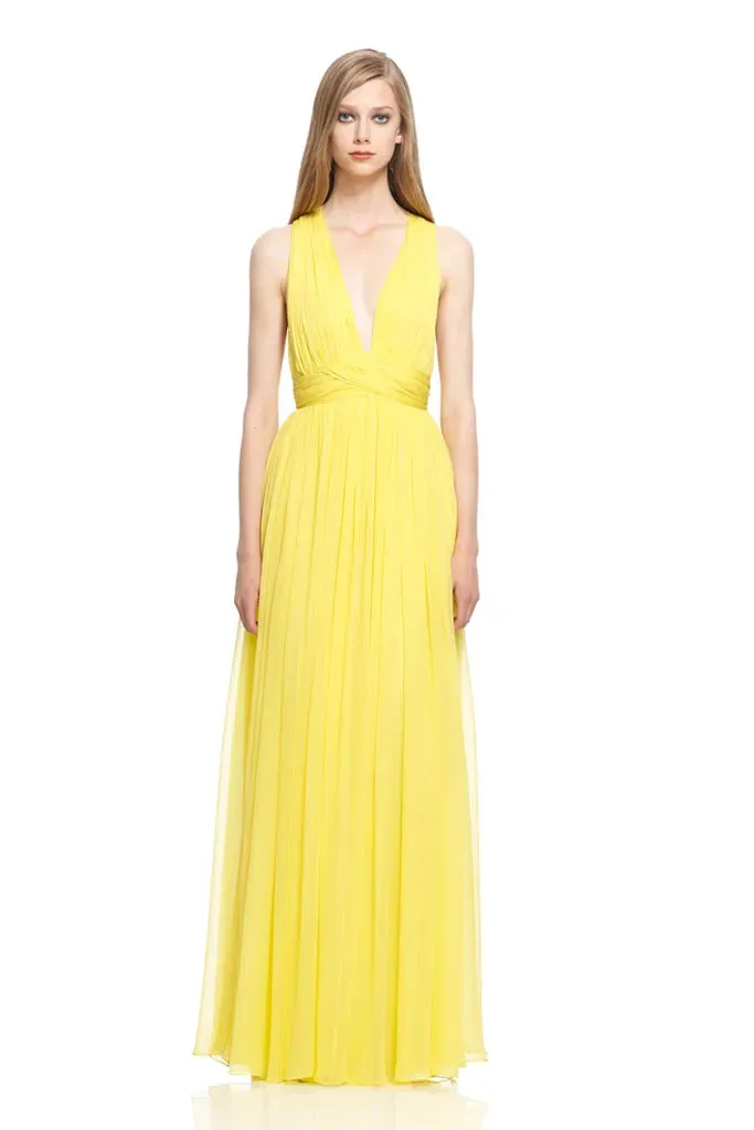 Resort 2010 Alexander McQueen Silk Chiffon Blue Print Dress w Plunging Front & Open Back