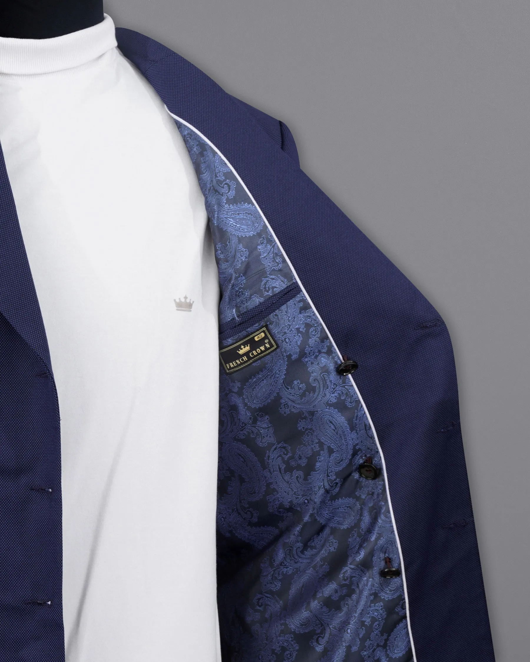 Rhino Navy Blue Double Breasted with Belt Closure Designer Trench Coat