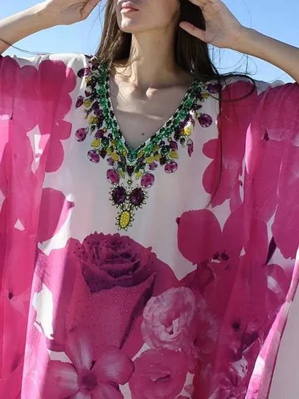 Rose Red Boho Half Sleeve Shift Dresses