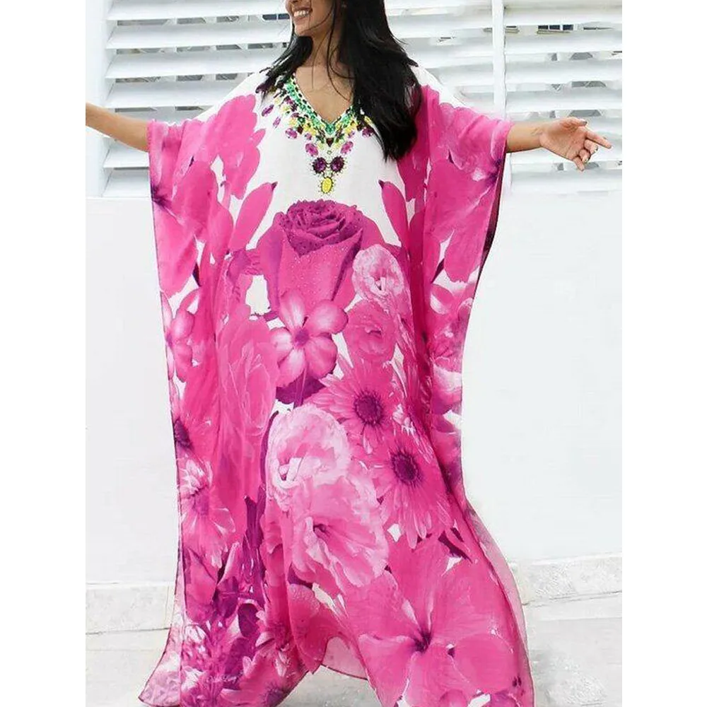 Rose Red Boho Half Sleeve Shift Dresses