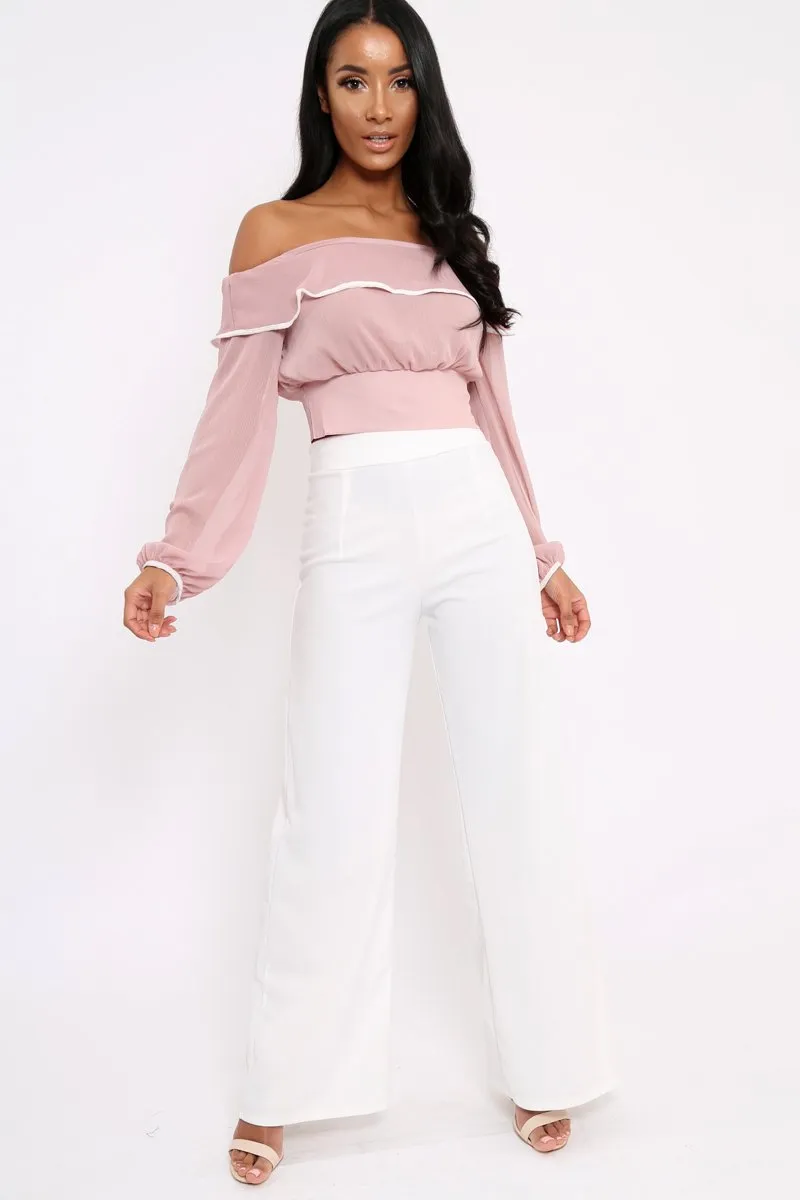 Rose Sheer Bardot Crop Top - Pia