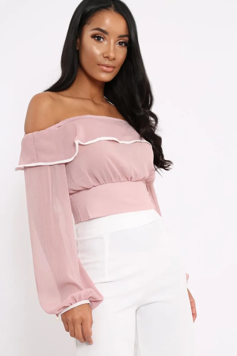 Rose Sheer Bardot Crop Top - Pia