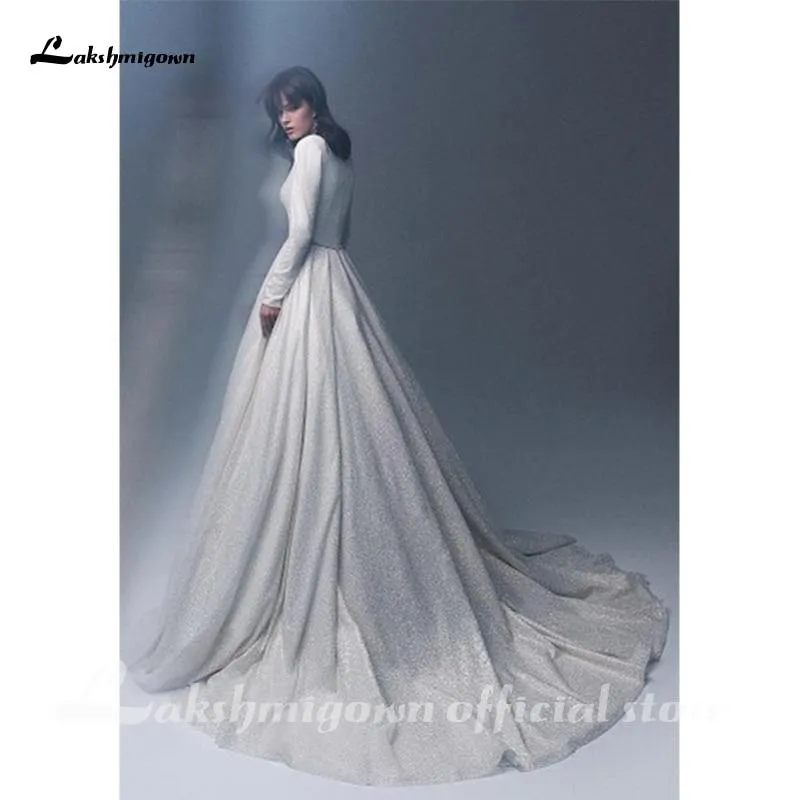 Roycebridal Simple Long Sleeve V Neck A-Line Wedding Dresses