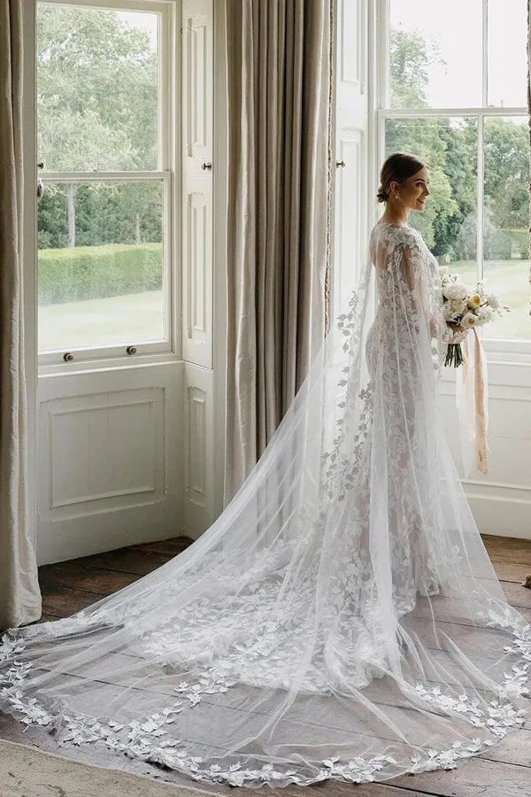 Roycebridal Tulle Sheath Sweetheart Neck Wedding Dresses With Floral Appliques, MW890