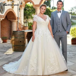 Roycebridal Wedding Dress With Short Sleeve Sexy V-neck Lace