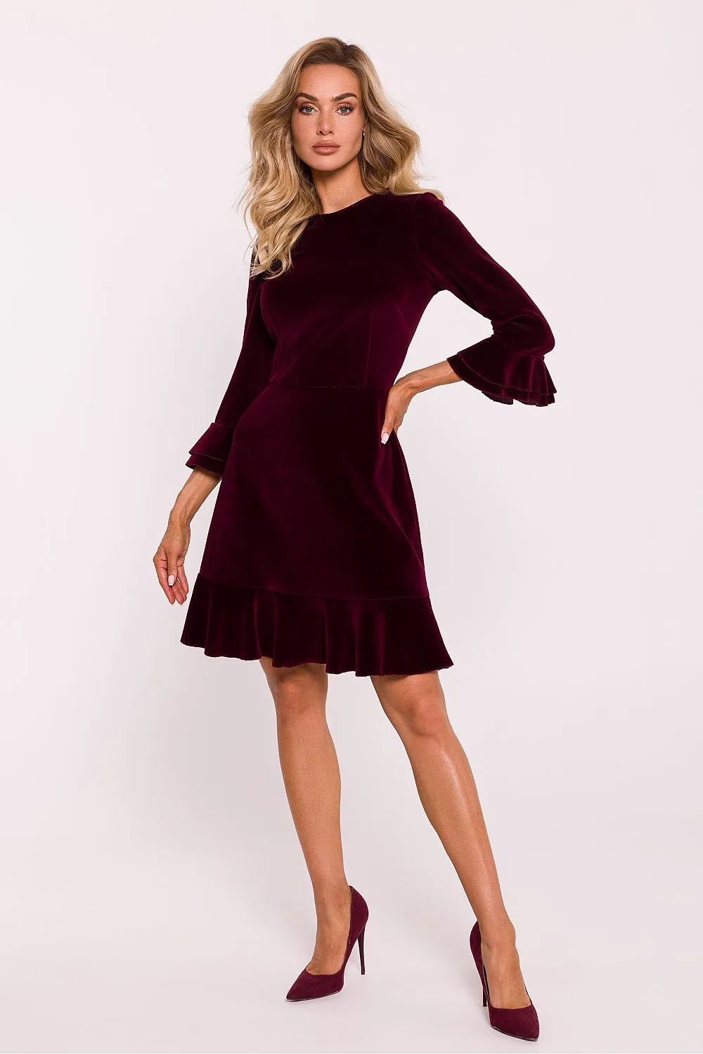 Ruffled A-Line Velour Dress