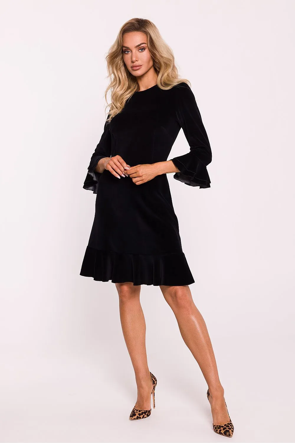 Ruffled A-Line Velour Dress