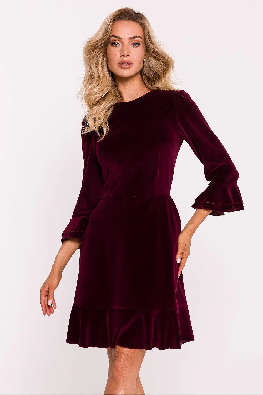 Ruffled A-Line Velour Dress