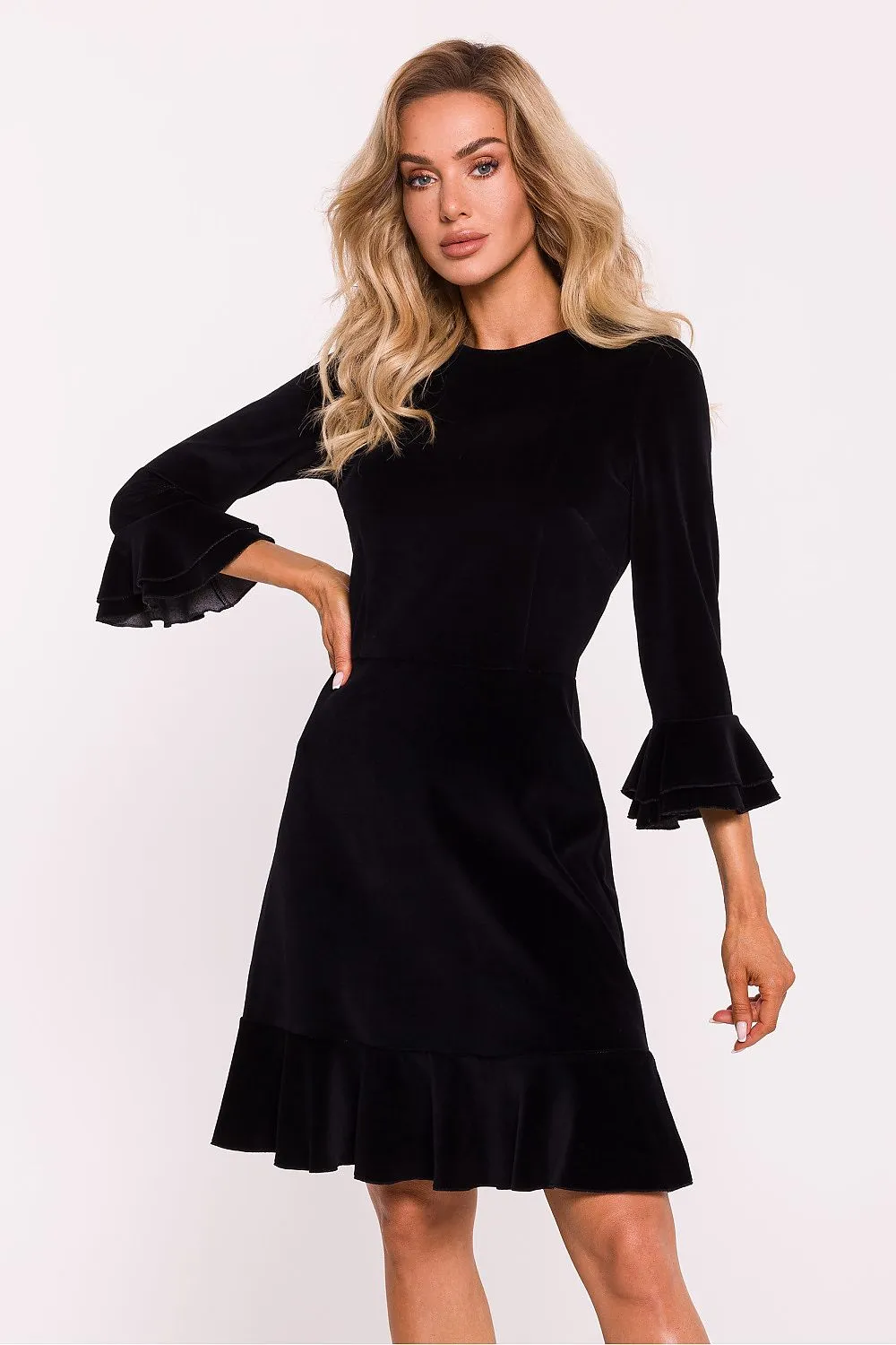 Ruffled A-Line Velour Dress