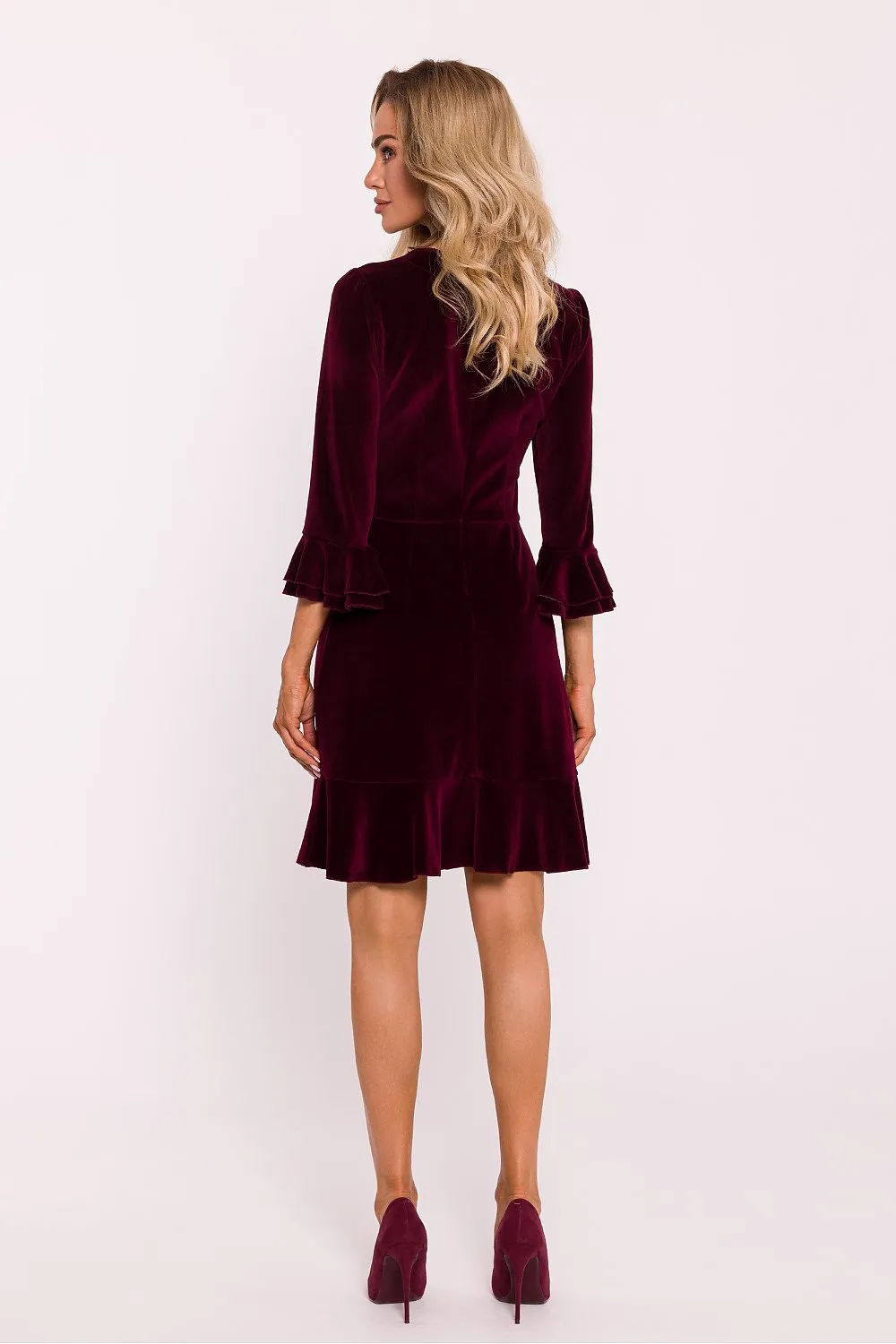 Ruffled A-Line Velour Dress