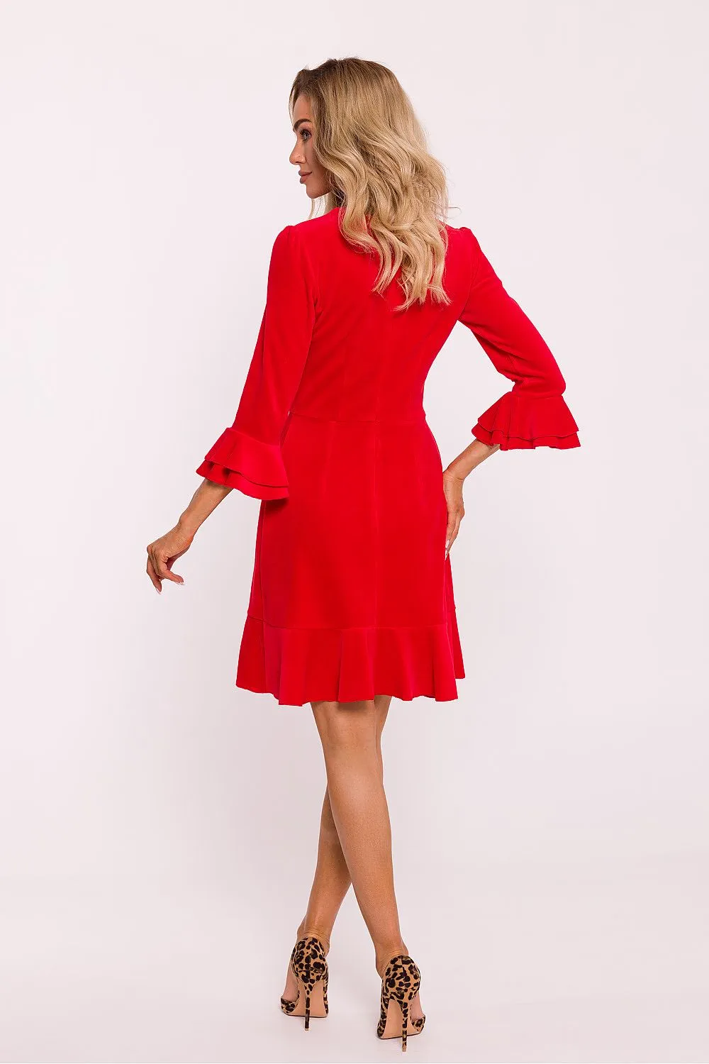 Ruffled A-Line Velour Dress