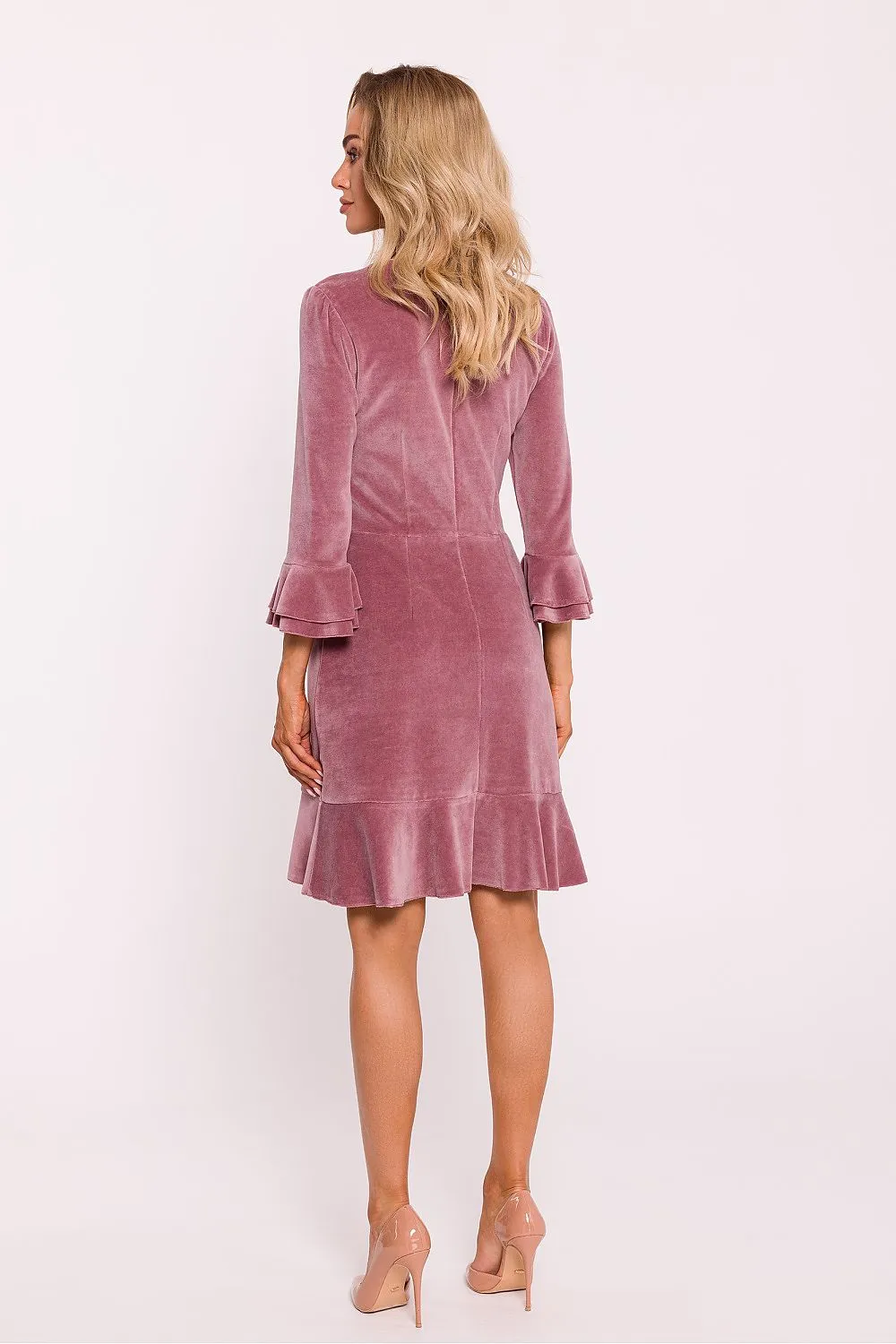 Ruffled A-Line Velour Dress