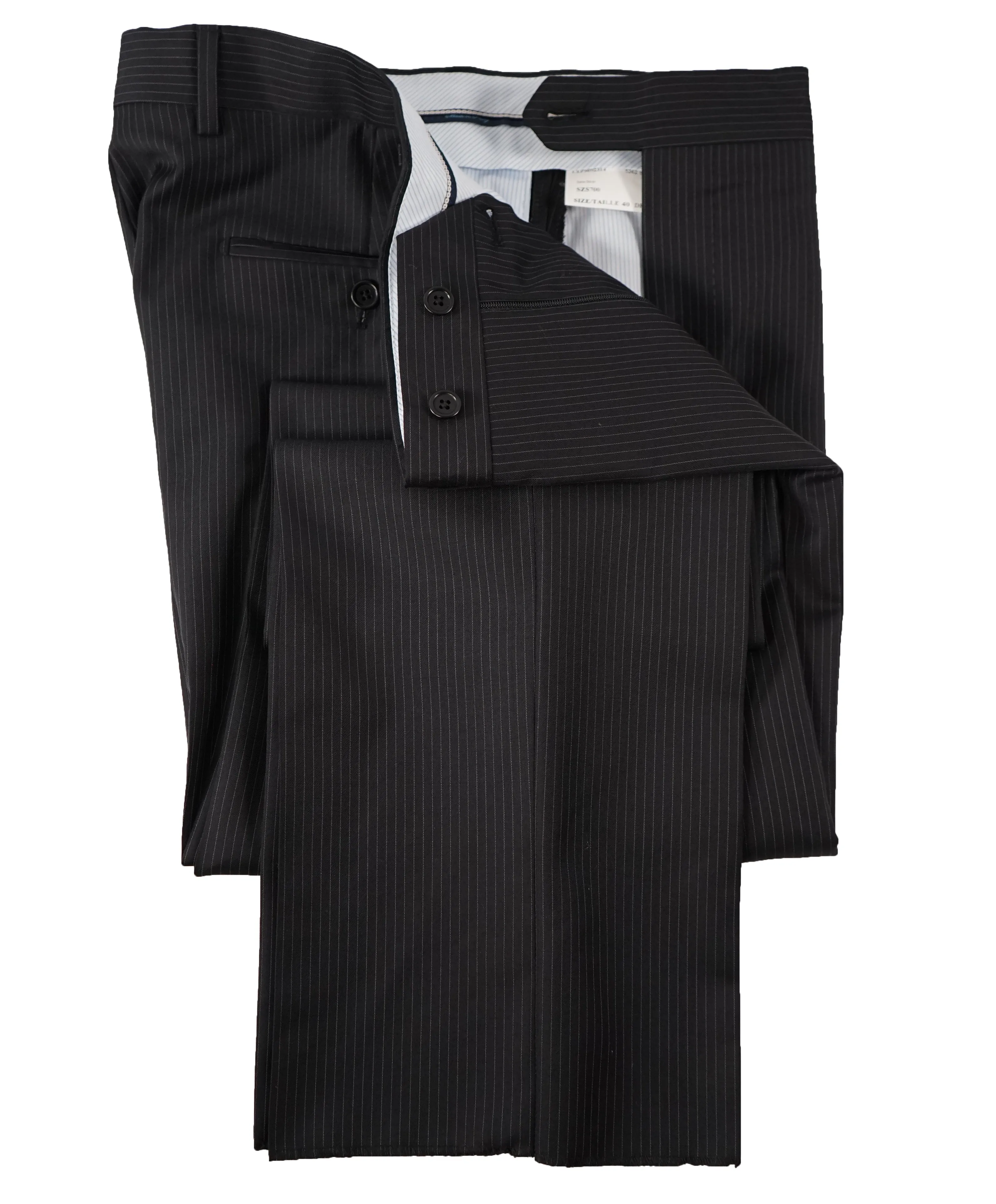 SAKS FIFTH AVE - Black Stripe Wool MADE IN ITALY Flat Front Dress Pants - 34W