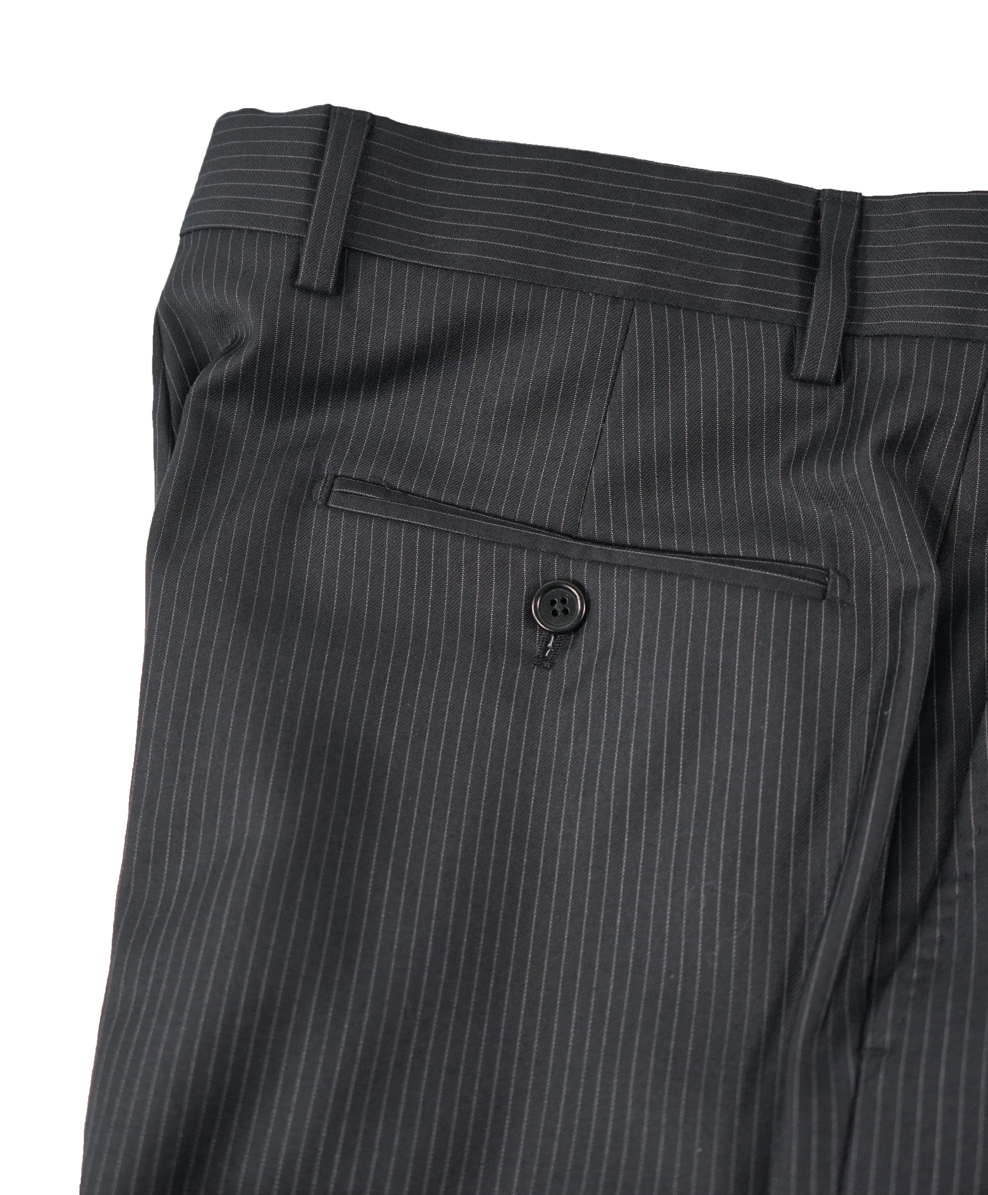 SAKS FIFTH AVE - Black Stripe Wool MADE IN ITALY Flat Front Dress Pants - 34W