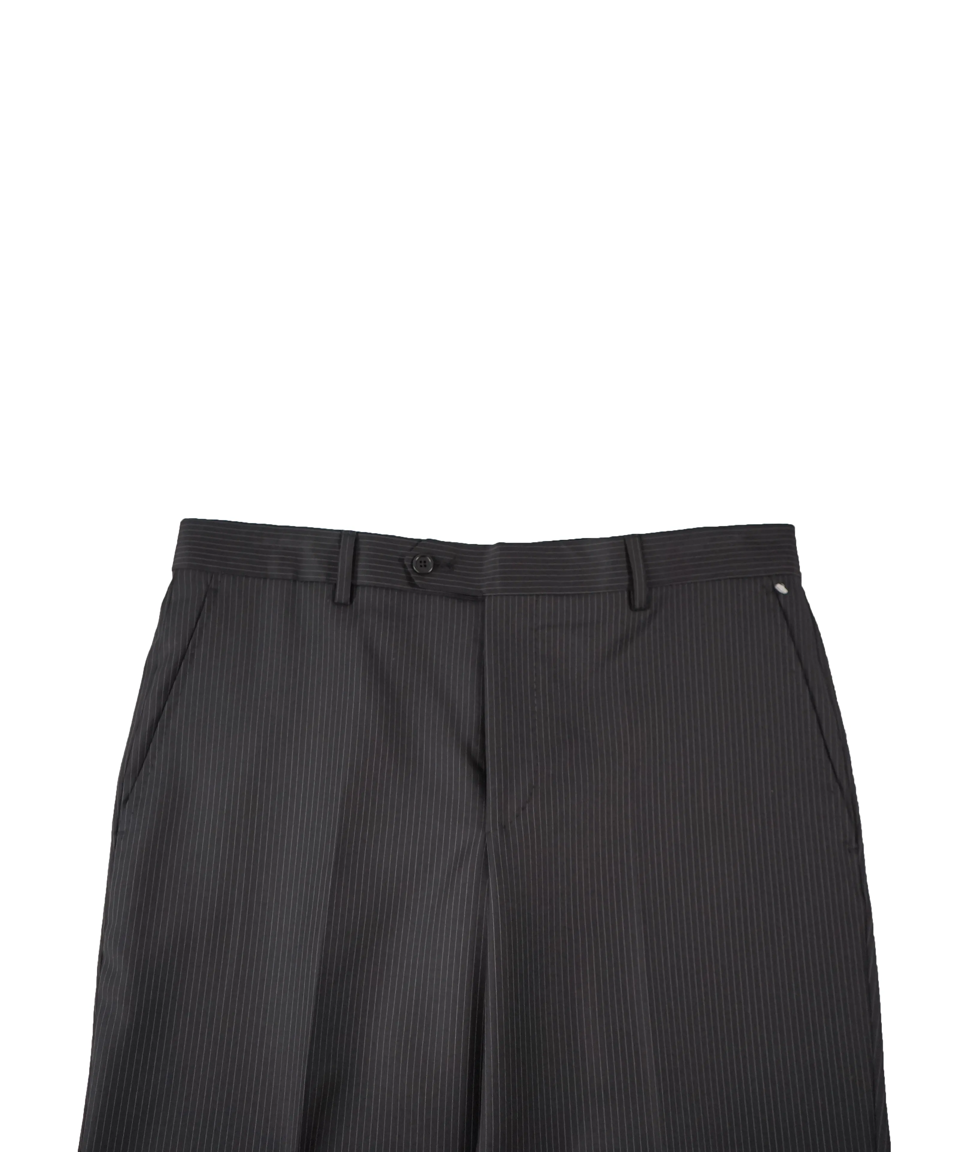 SAKS FIFTH AVE - Black Stripe Wool MADE IN ITALY Flat Front Dress Pants - 34W