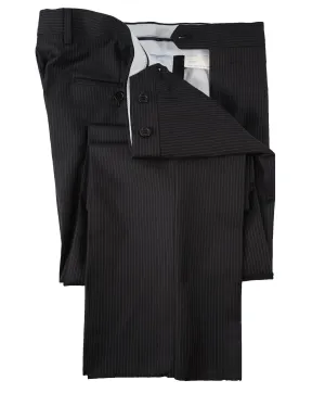 SAKS FIFTH AVE - Black Stripe Wool MADE IN ITALY Flat Front Dress Pants - 34W